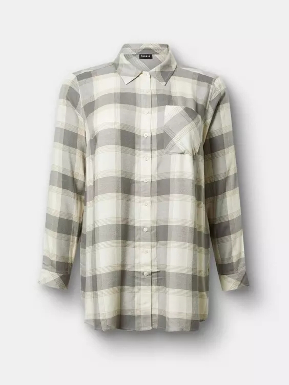 TORRID Lizzie Flannel Button-Down Tunic Shirt Cream and Gray SIZE 2 - Picture 3 of 4